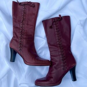 Vintage Red Tall Boots with Lace Up detail
